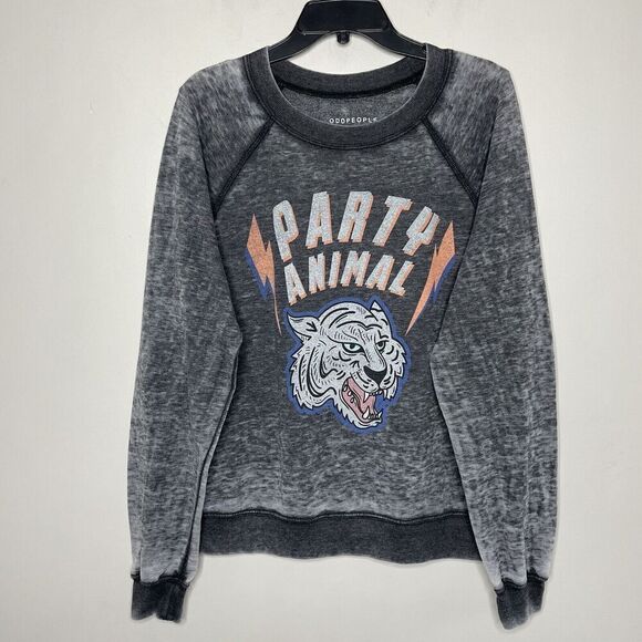 ODD PEOPLE Sweatshirt Womens Small Party Animal Graphic Pullover Oversized Gray - Picture 1 of 8